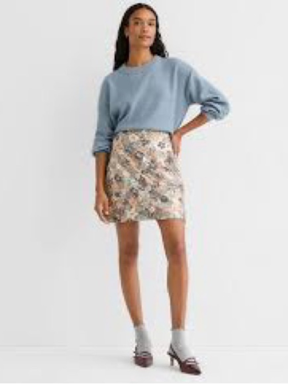 LOFT Floral Mini Skirt in Cream and Multicolor